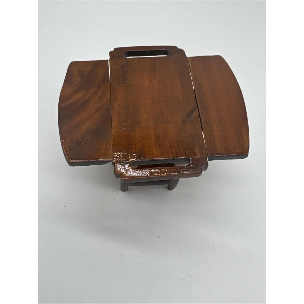 Vtg Dollhouse Miniature Wooden Tea Cart Serving Table On Wheels Furniture